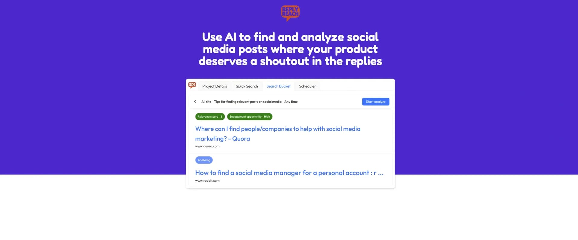 ReplyReach homepage screenshot — Automate your LinkedIn outreach at scale.