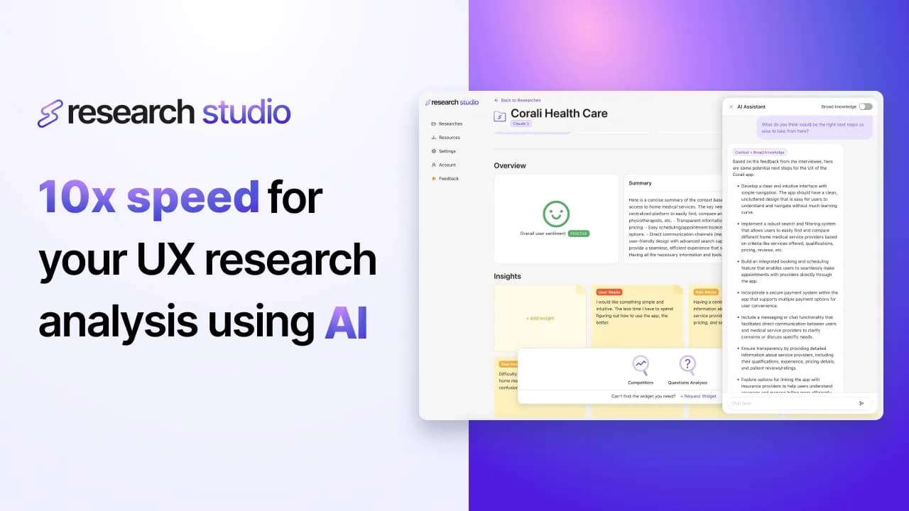 Research Studio homepage screenshot — 10x speed for your UX research analysis
