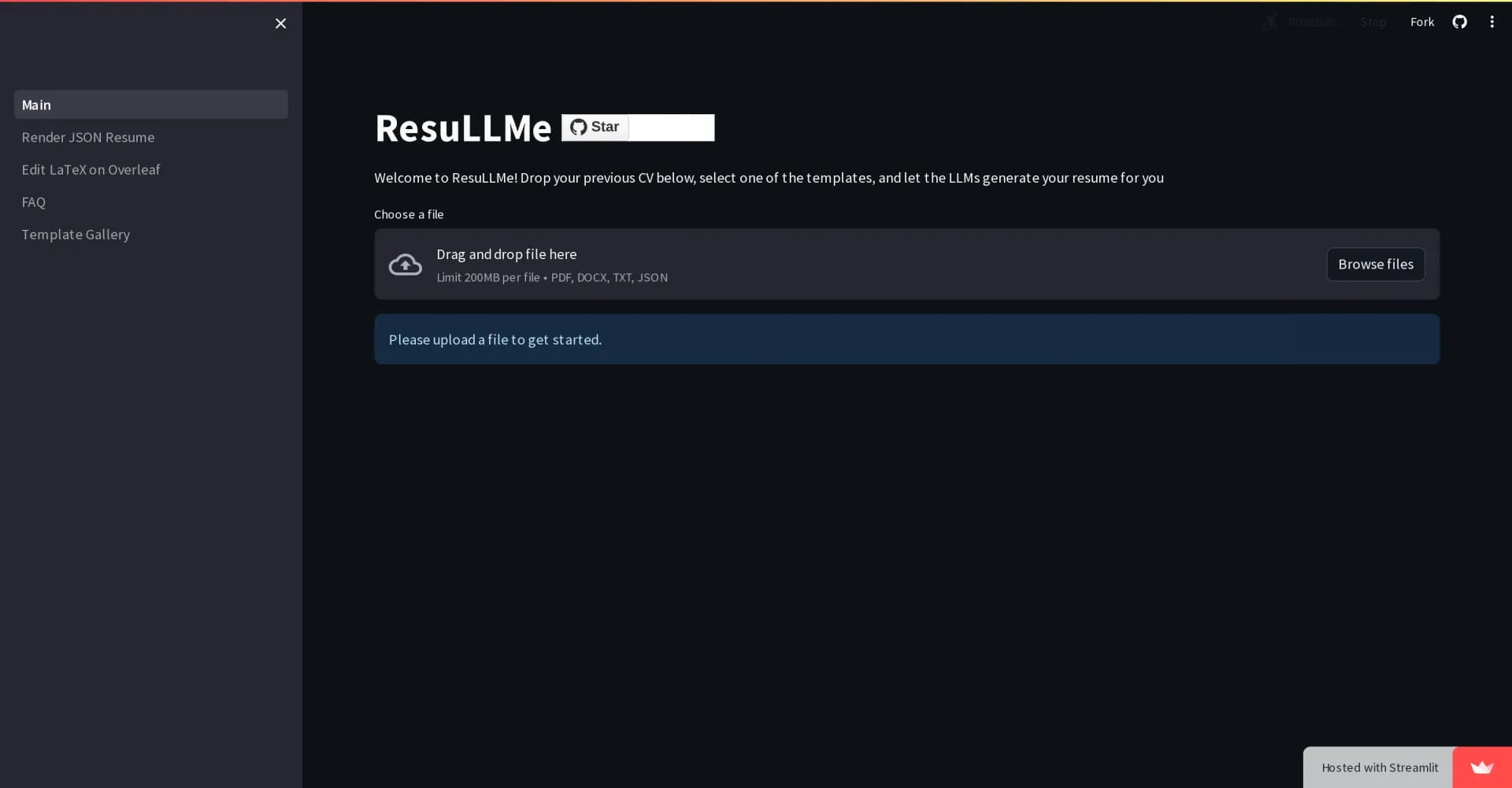 ResuLLMe homepage screenshot — Build data apps fast, no frontend experience required.