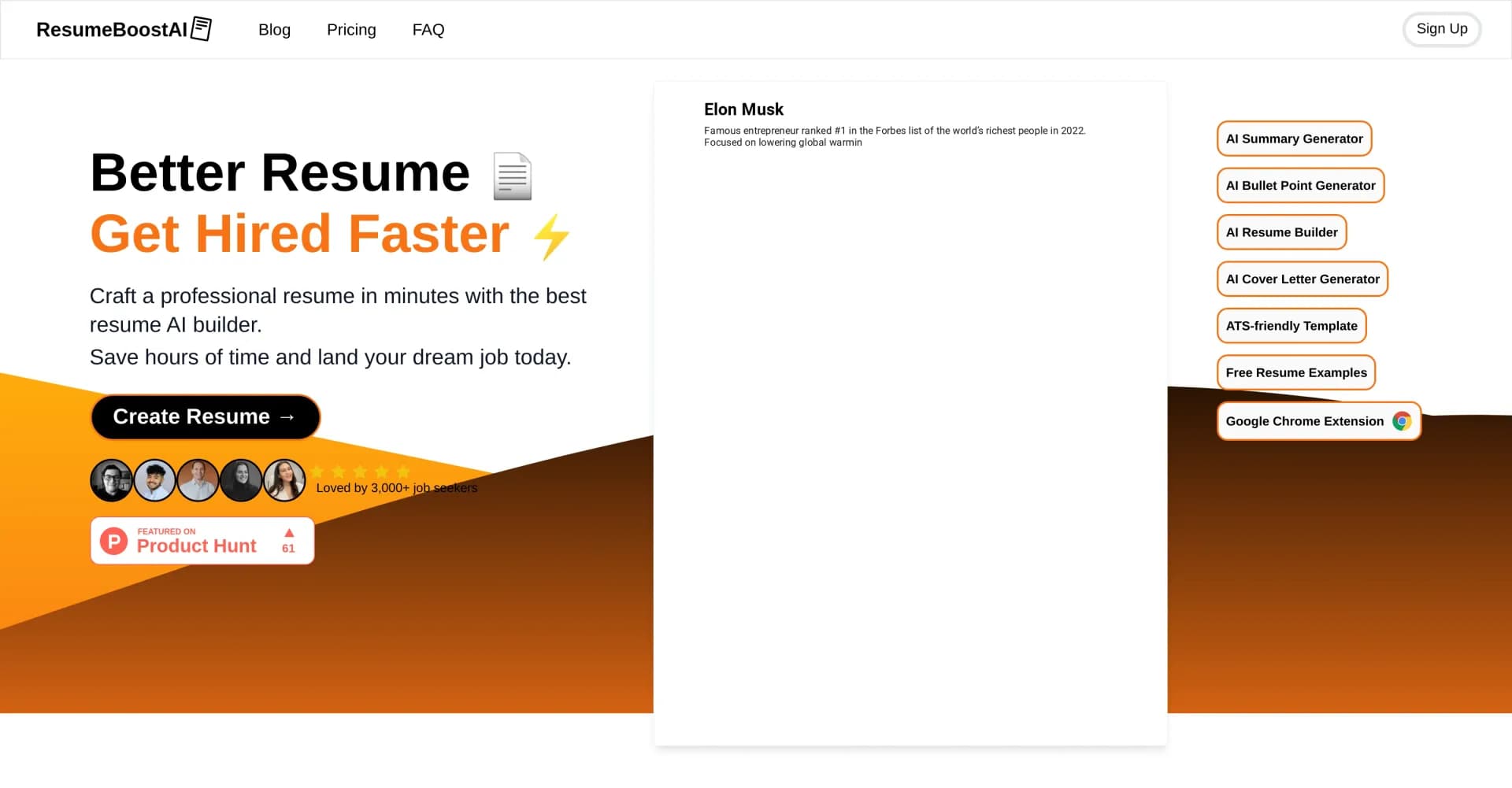 ResumeBoostAI homepage screenshot — Craft standout resumes with AI-powered precision.