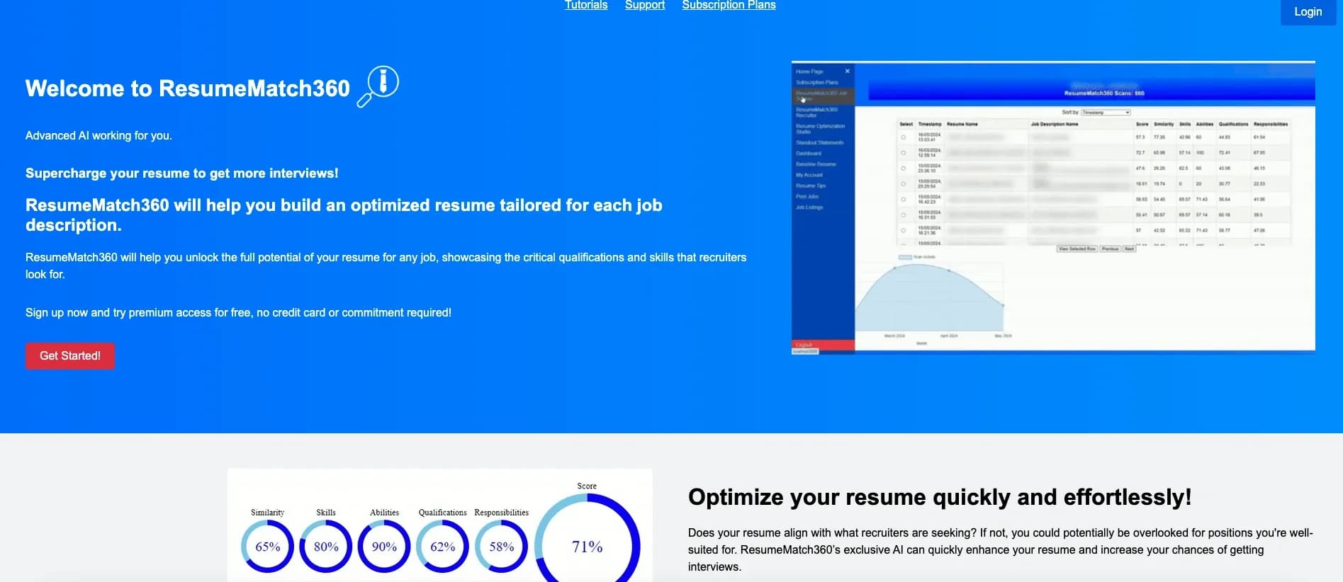 ResumeMatch360 homepage screenshot — Boost your job success with AI-powered resume analysis.