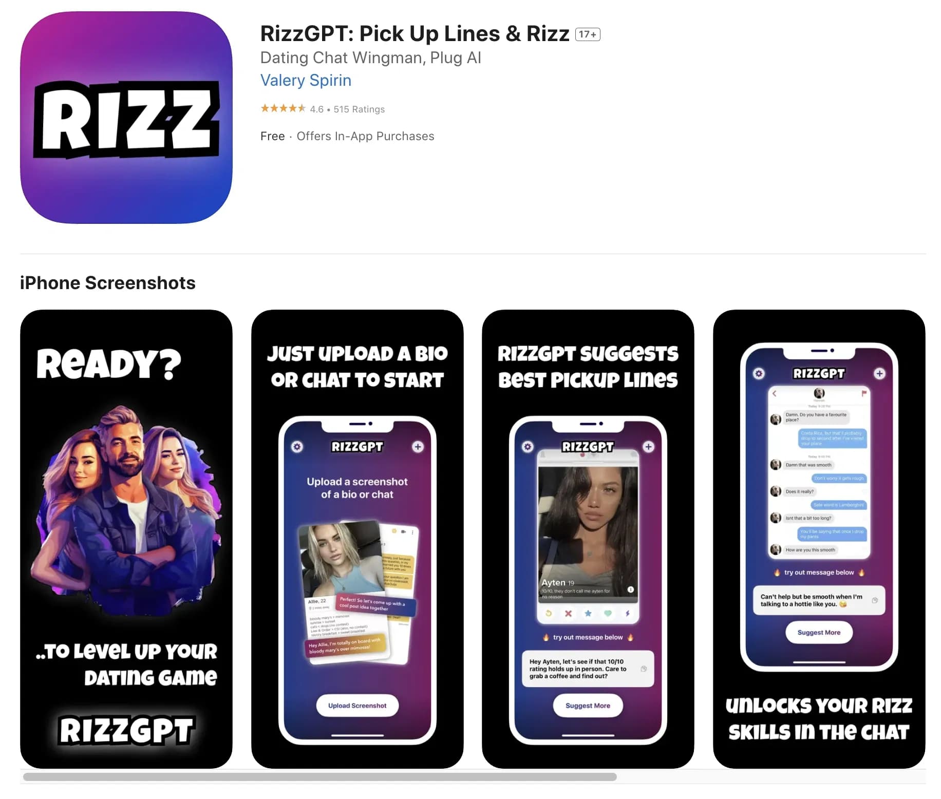 RizzGPT: Pick Up Lines & Rizz homepage screenshot — Never Miss a Beat, RizzGPT Has Your Back.
