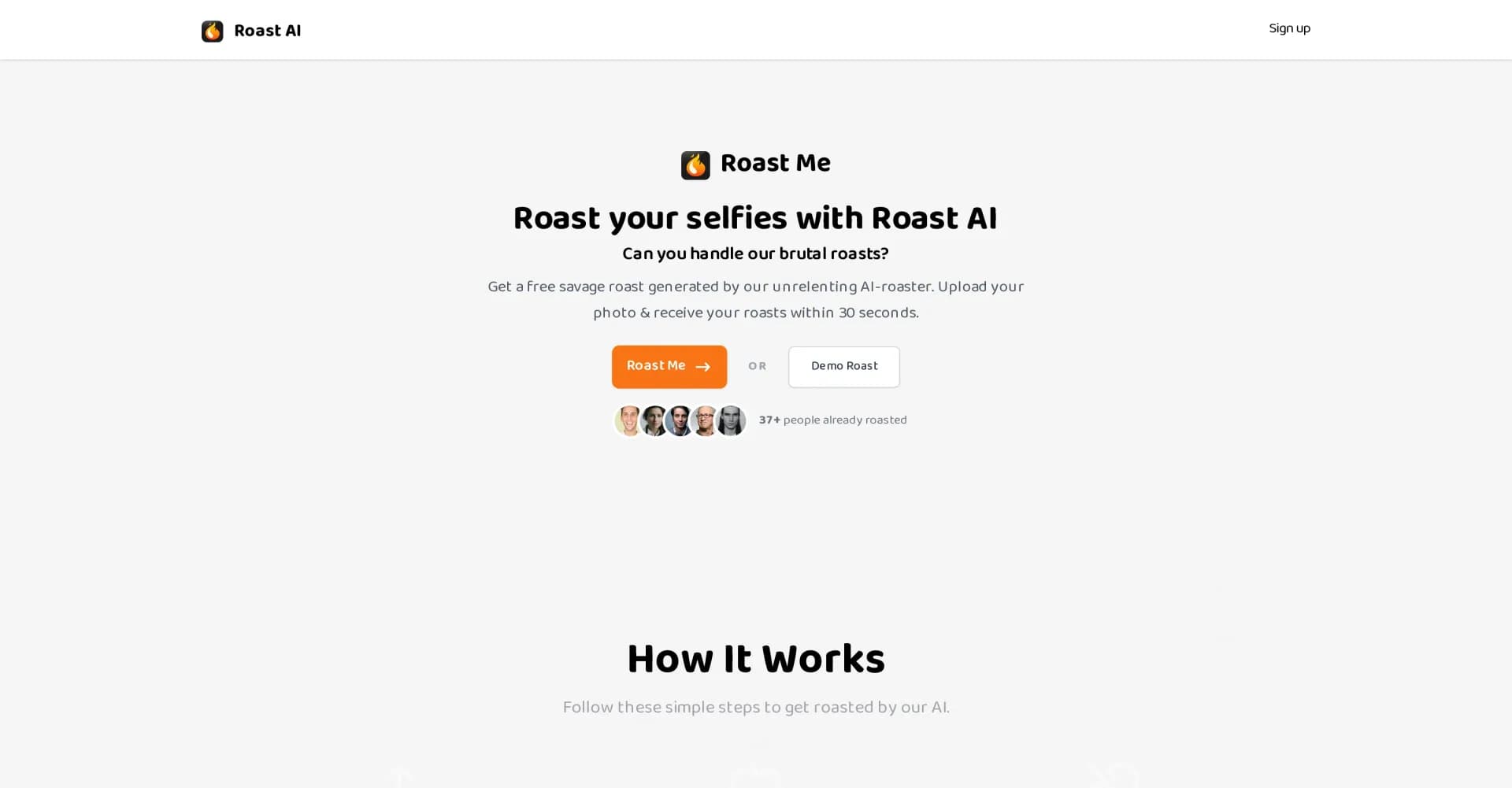 RoastAI.app homepage screenshot — AI-powered savage roasts for your selfies.