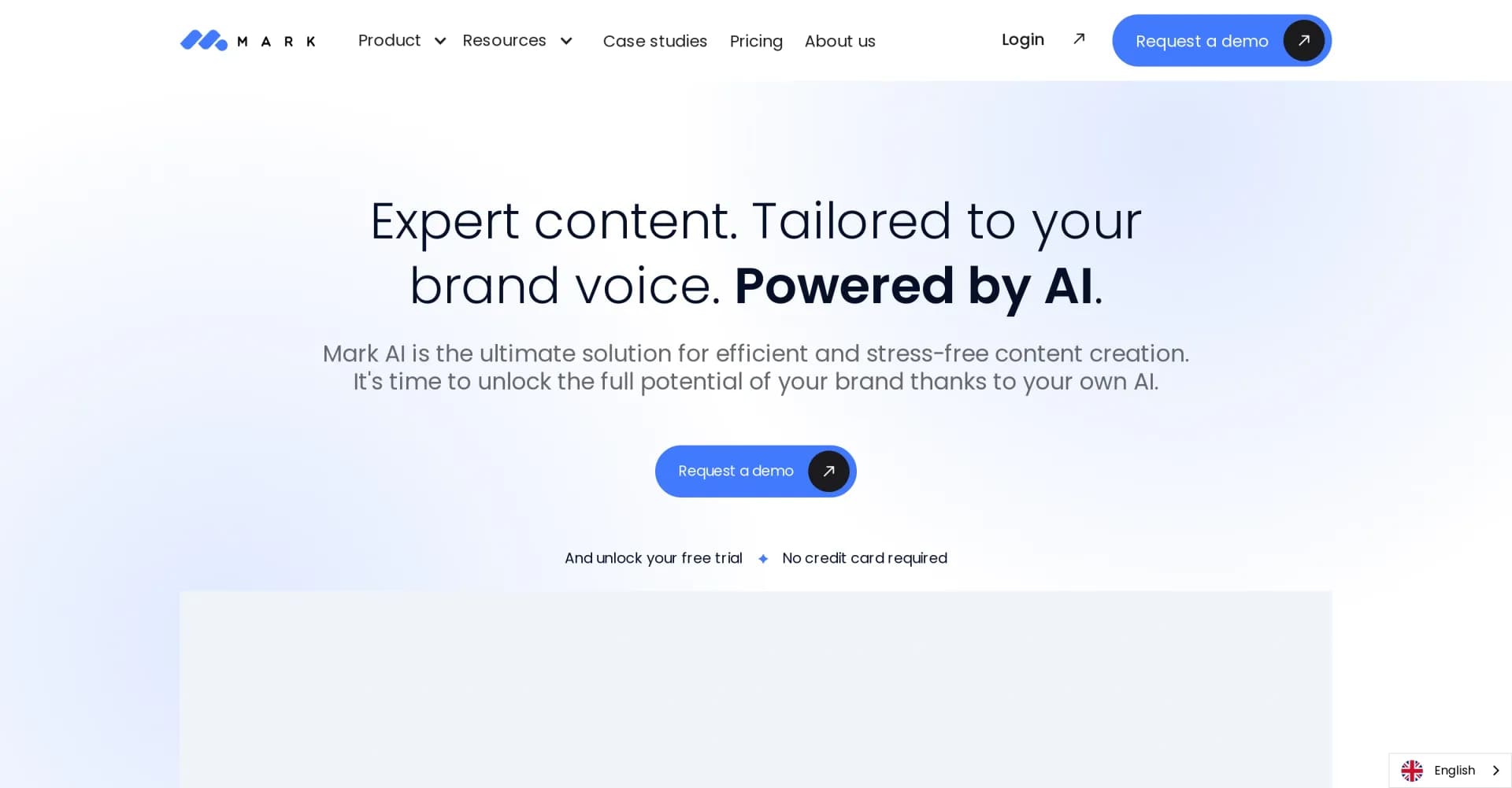 Mark Copy AI homepage screenshot — Create personalized AI content that matches your brand voice