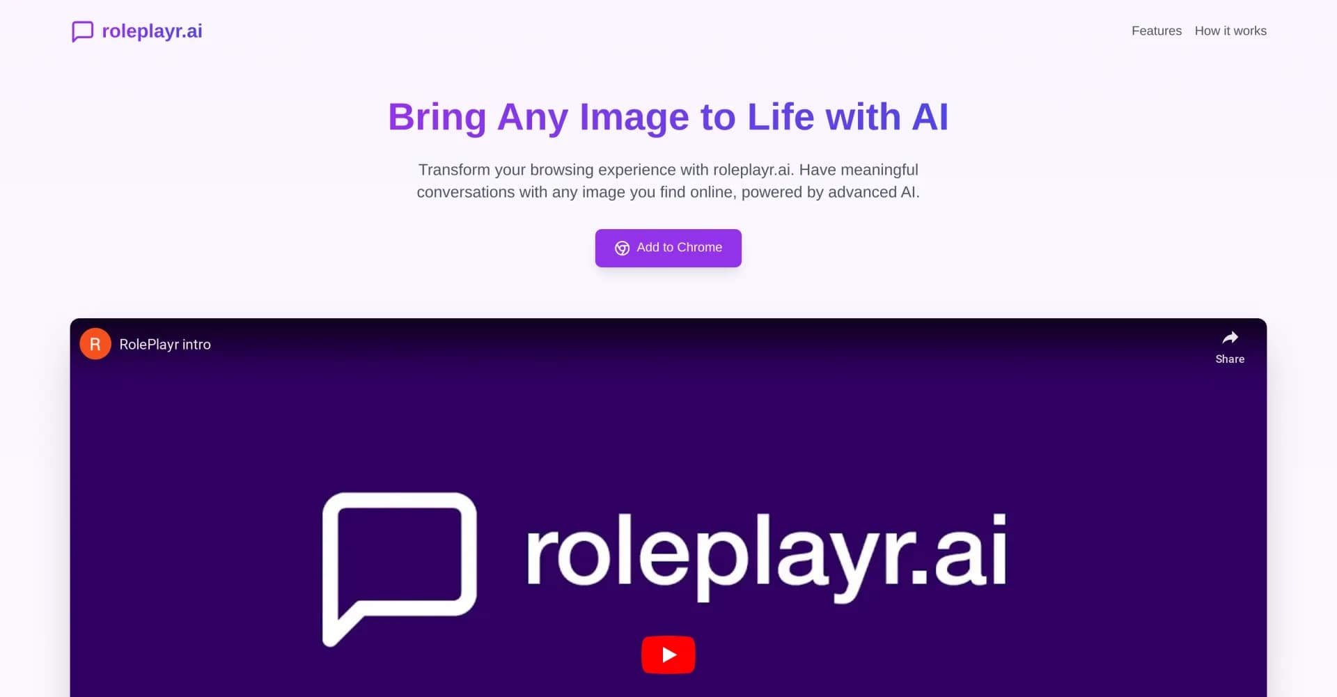 Roleplayr homepage screenshot — Transform images into conversations with AI-driven engagemen