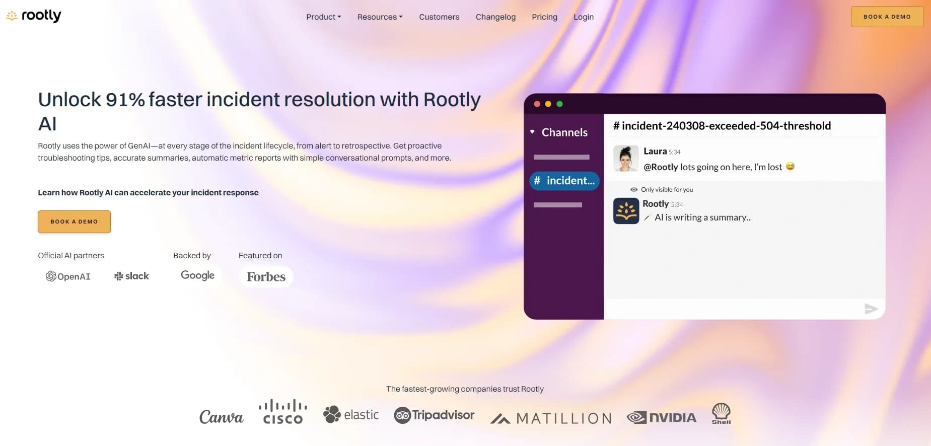 Rootly homepage screenshot — Automate incident management on Slack.