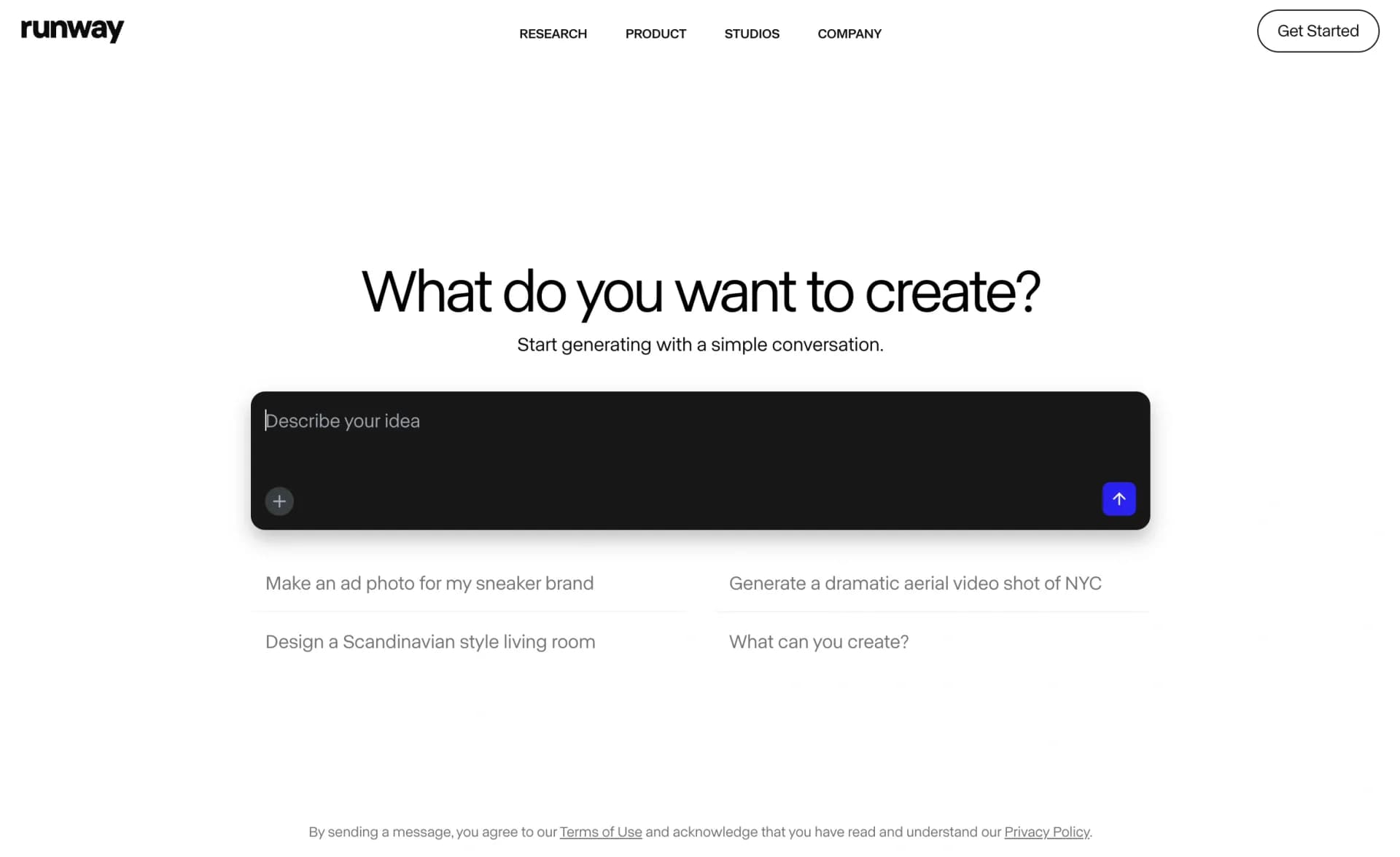 RunwayMLGen-4 homepage screenshot — AI-powered creative tools for content generation and editing