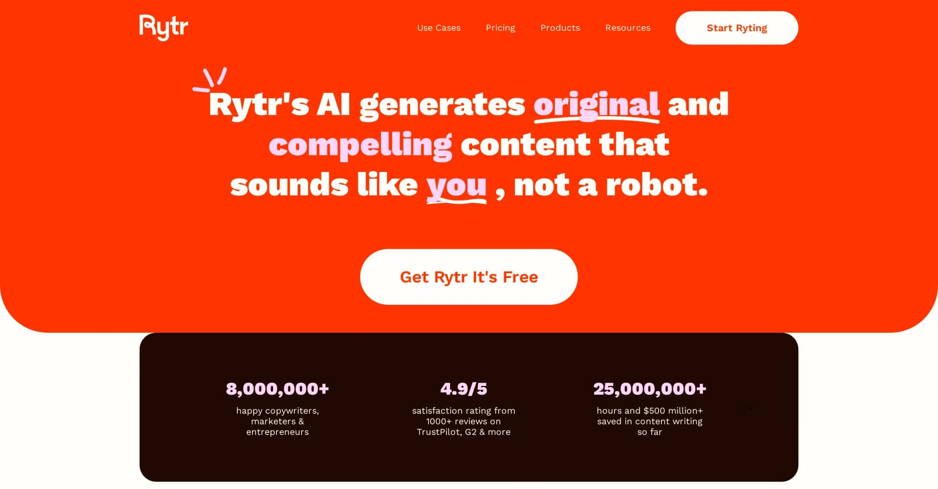 Rytr homepage screenshot — Craft high-quality content faster with AI.