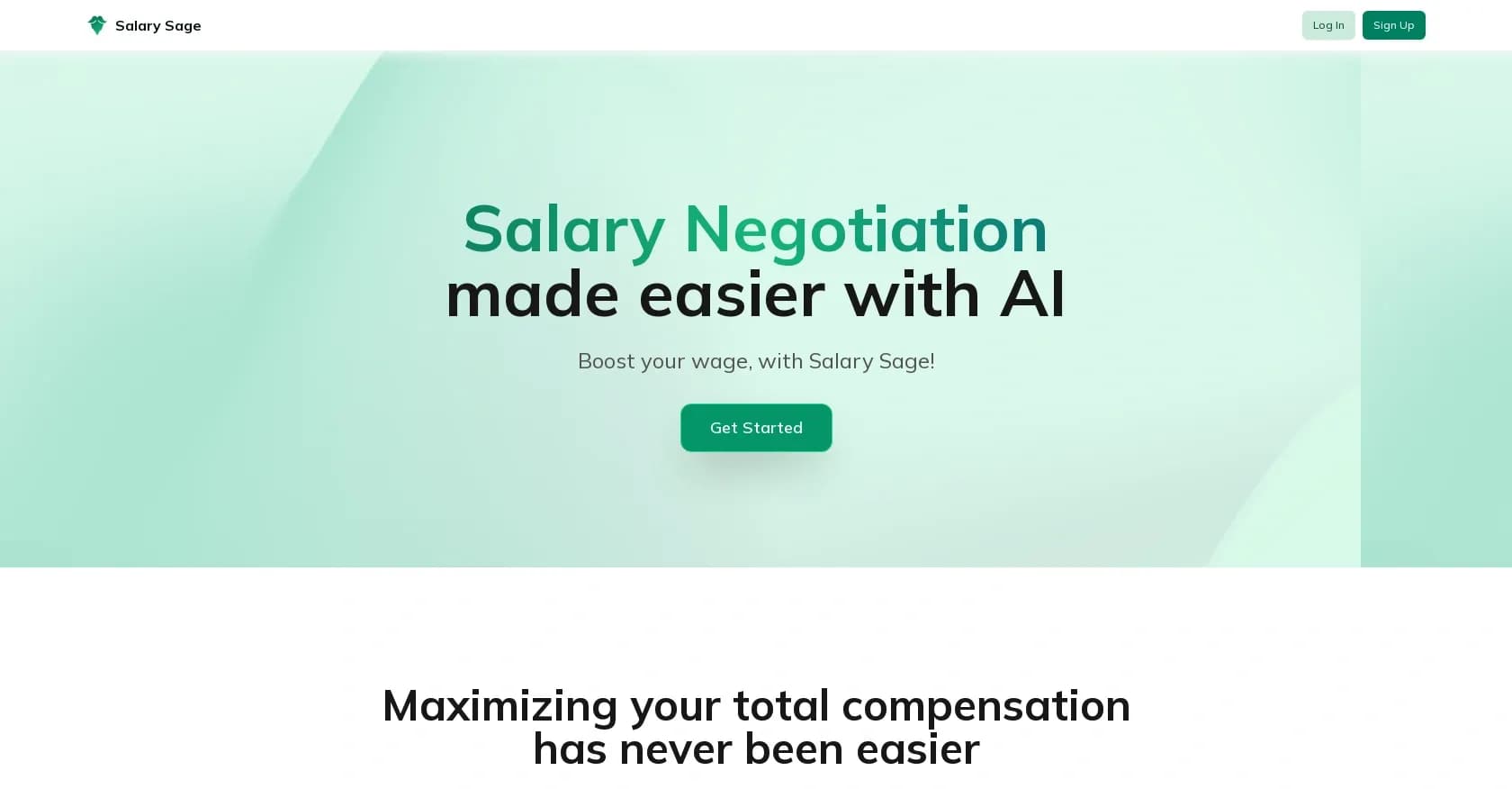 Salary Sage homepage screenshot — AI-powered salary negotiation practice