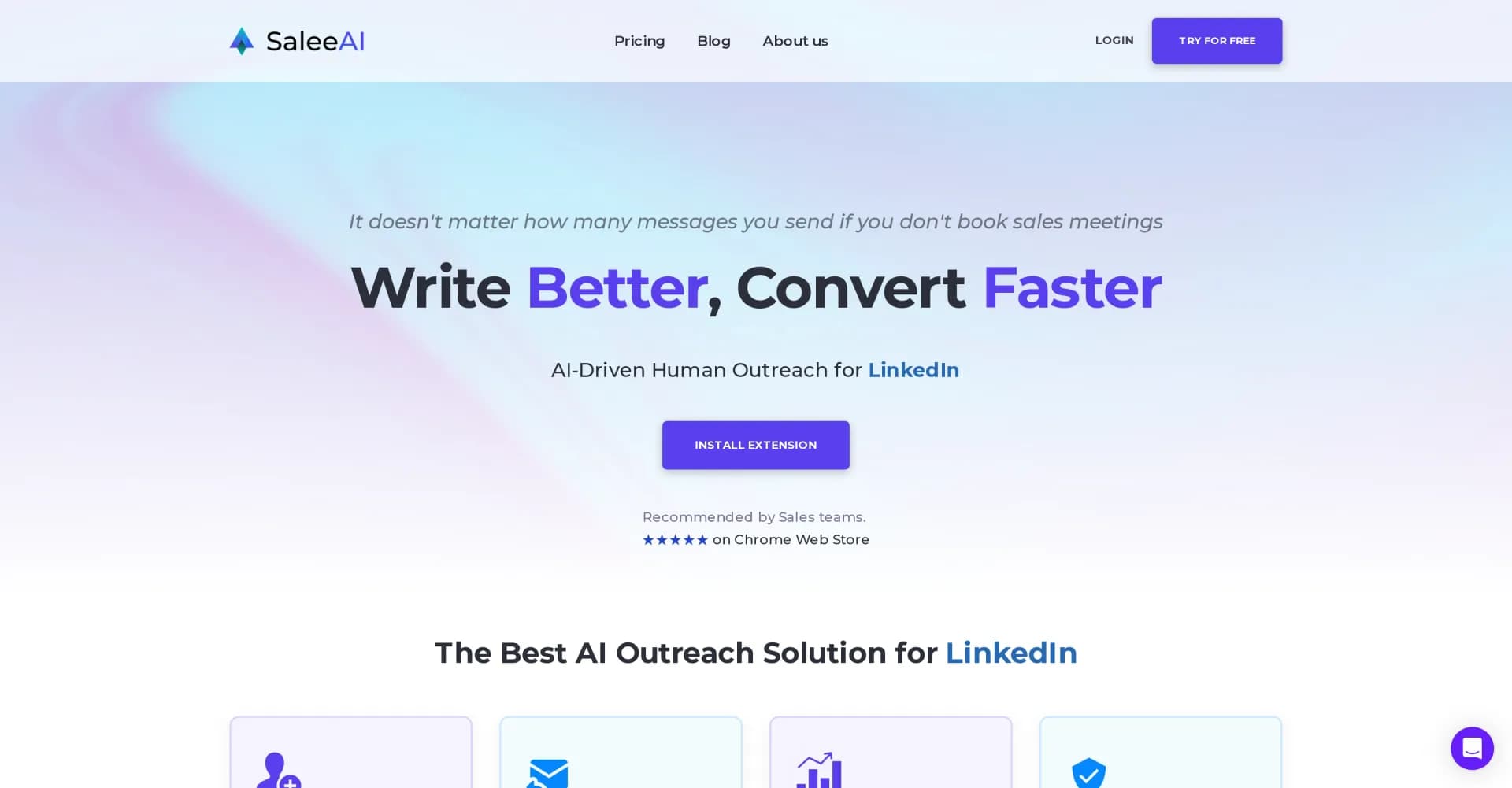 Salee homepage screenshot — Optimize B2B engagement on LinkedIn with AI-driven personali