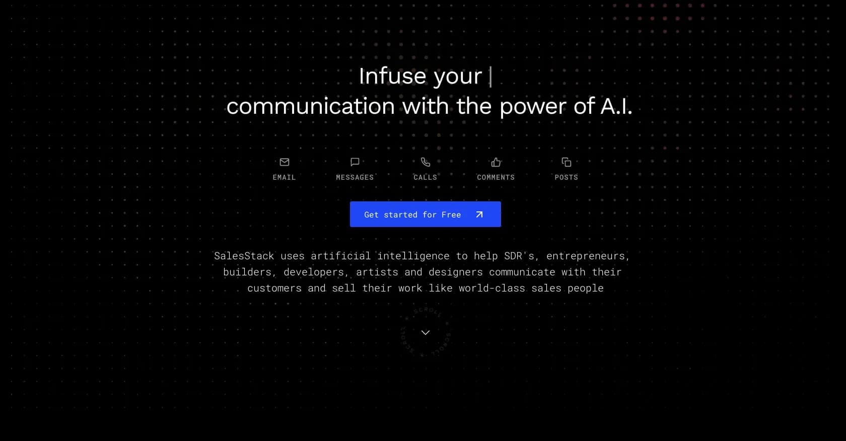 Sales Stack homepage screenshot — A.I. power for professional communication and sales