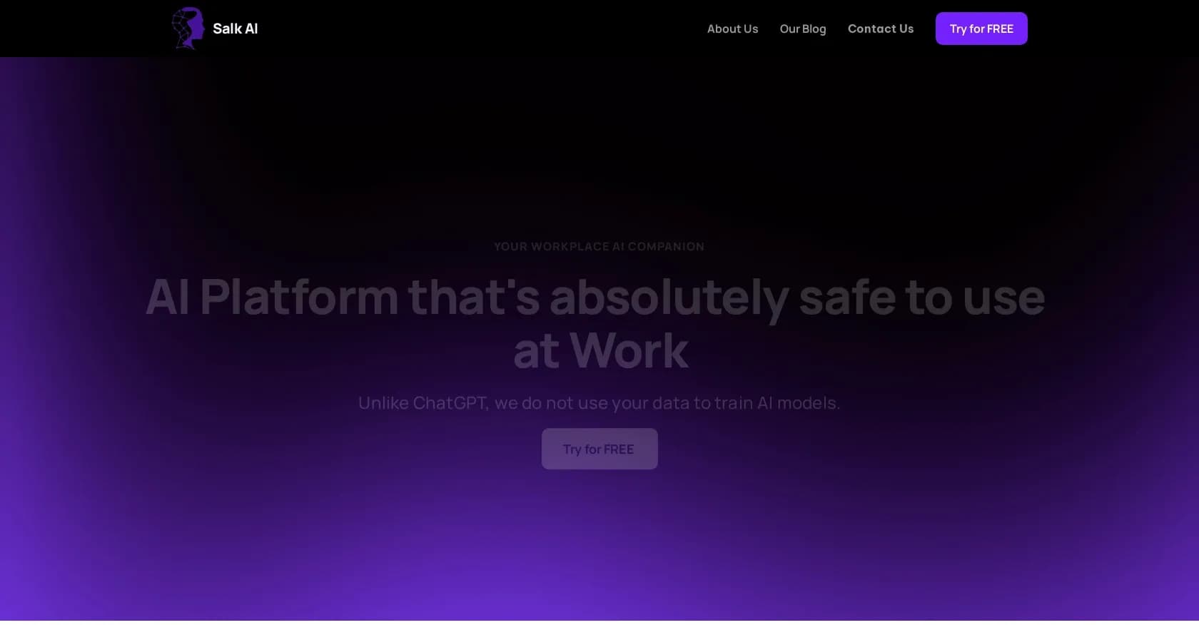 Salk homepage screenshot — Your secure gateway to AI-powered workplace efficiency