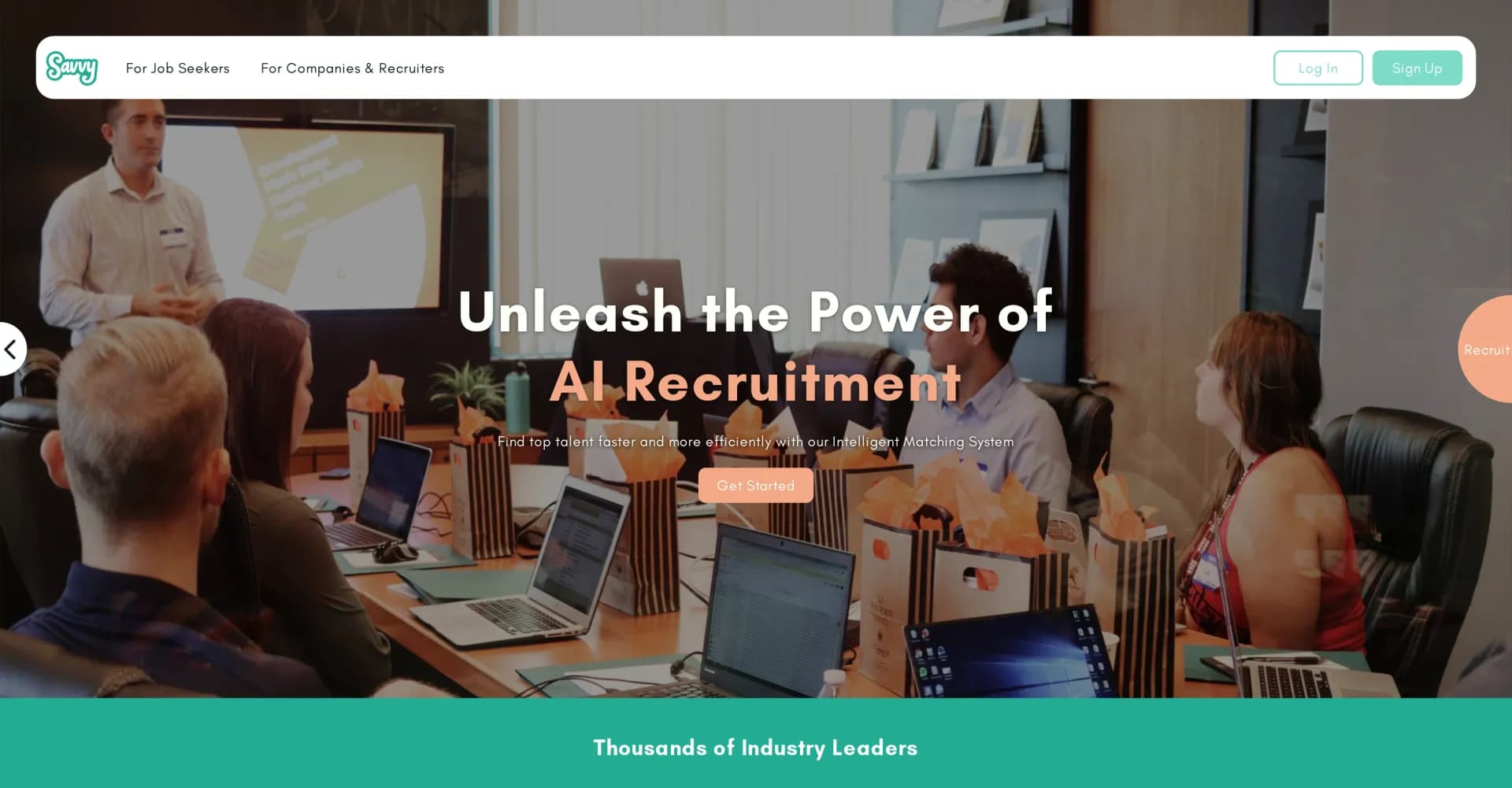 Savvy homepage screenshot — AI-powered recruitment for jobs and talent