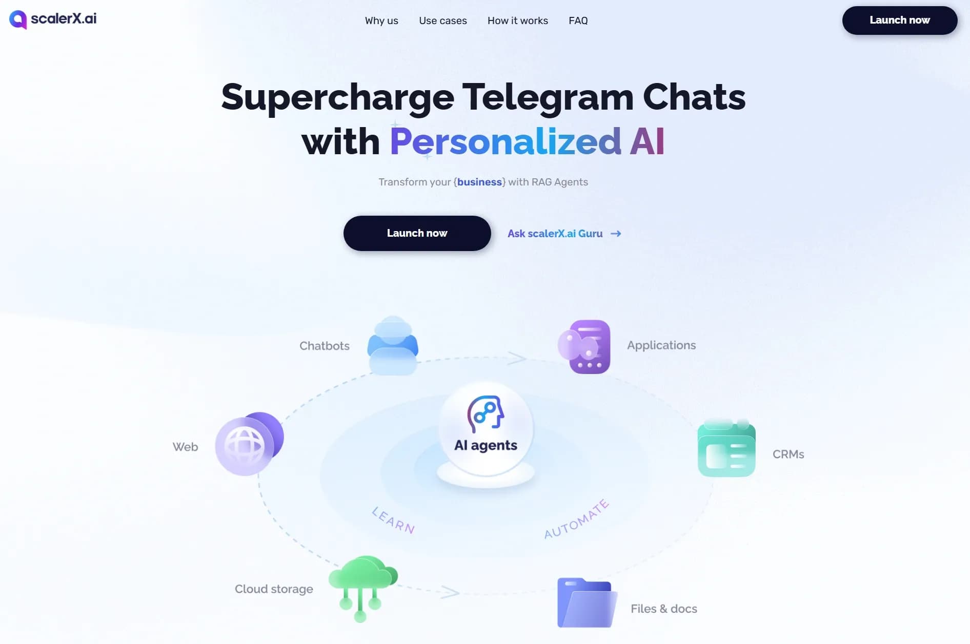 scalerXv1.11.0 homepage screenshot — Supercharge Your Telegram Chats with Personalized AI Agents