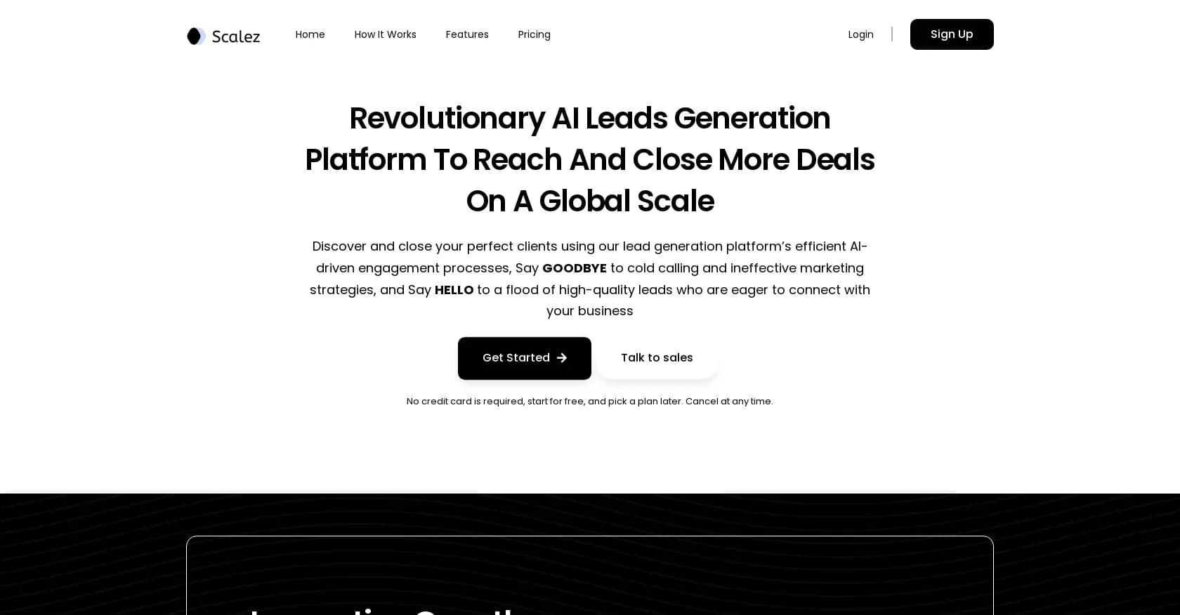 Scalez homepage screenshot — AI-powered lead generation to close more deals globally