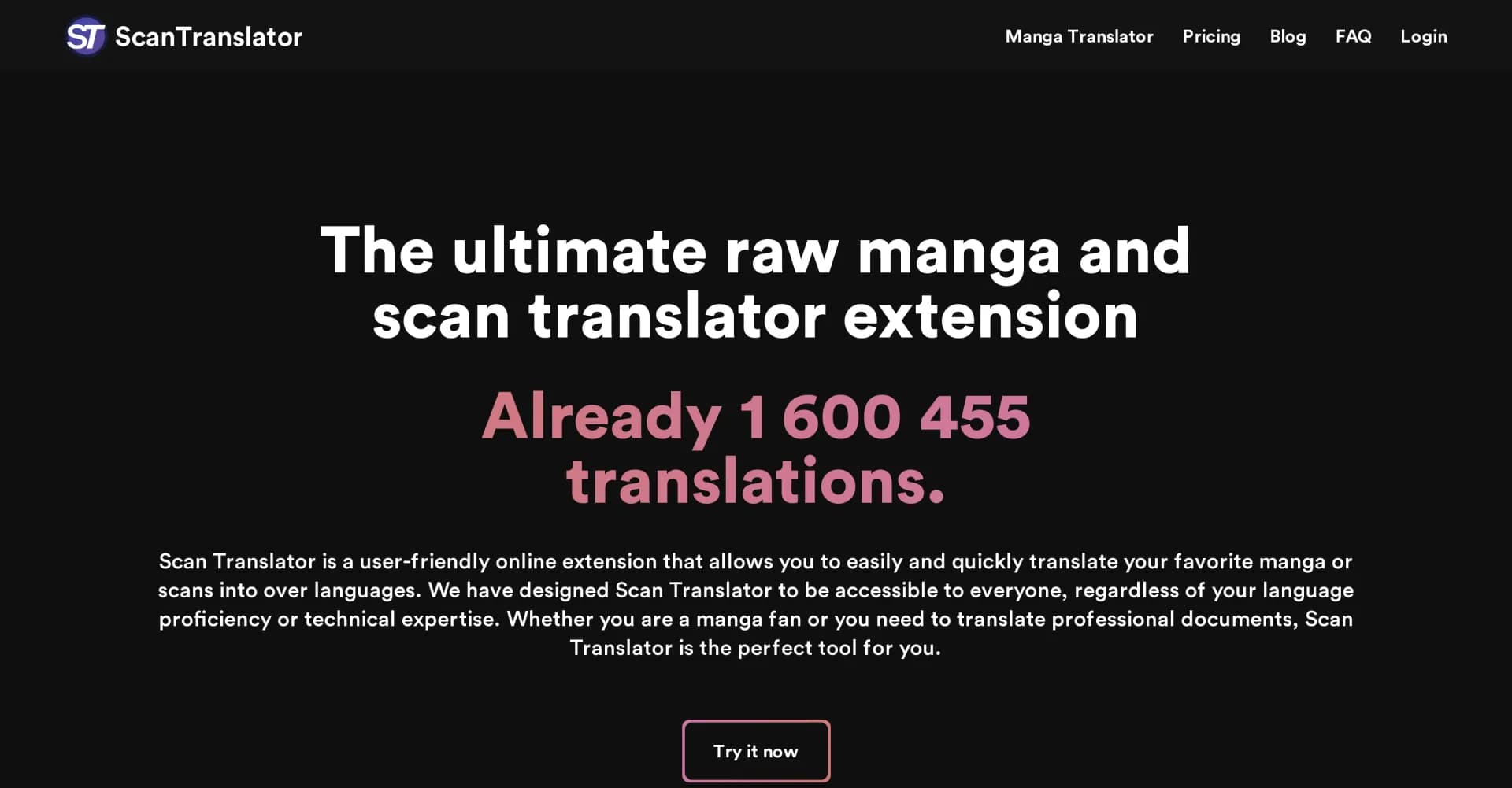 Scan Translator homepage screenshot — Translate manga and scans instantly in 50+ languages.