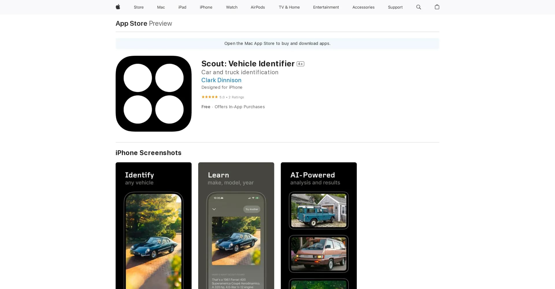 Scout: Vehicle Identifier homepage screenshot — Identify vehicles with Scout.