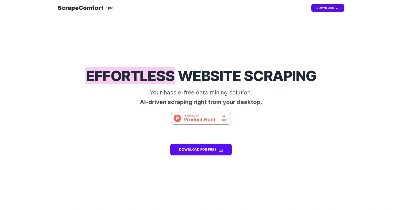 Scrape Comfort homepage screenshot — AI-powered website scraping without code