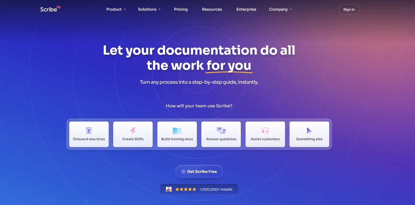 Scribe homepage screenshot — Instantly create visual step-by-step guides.