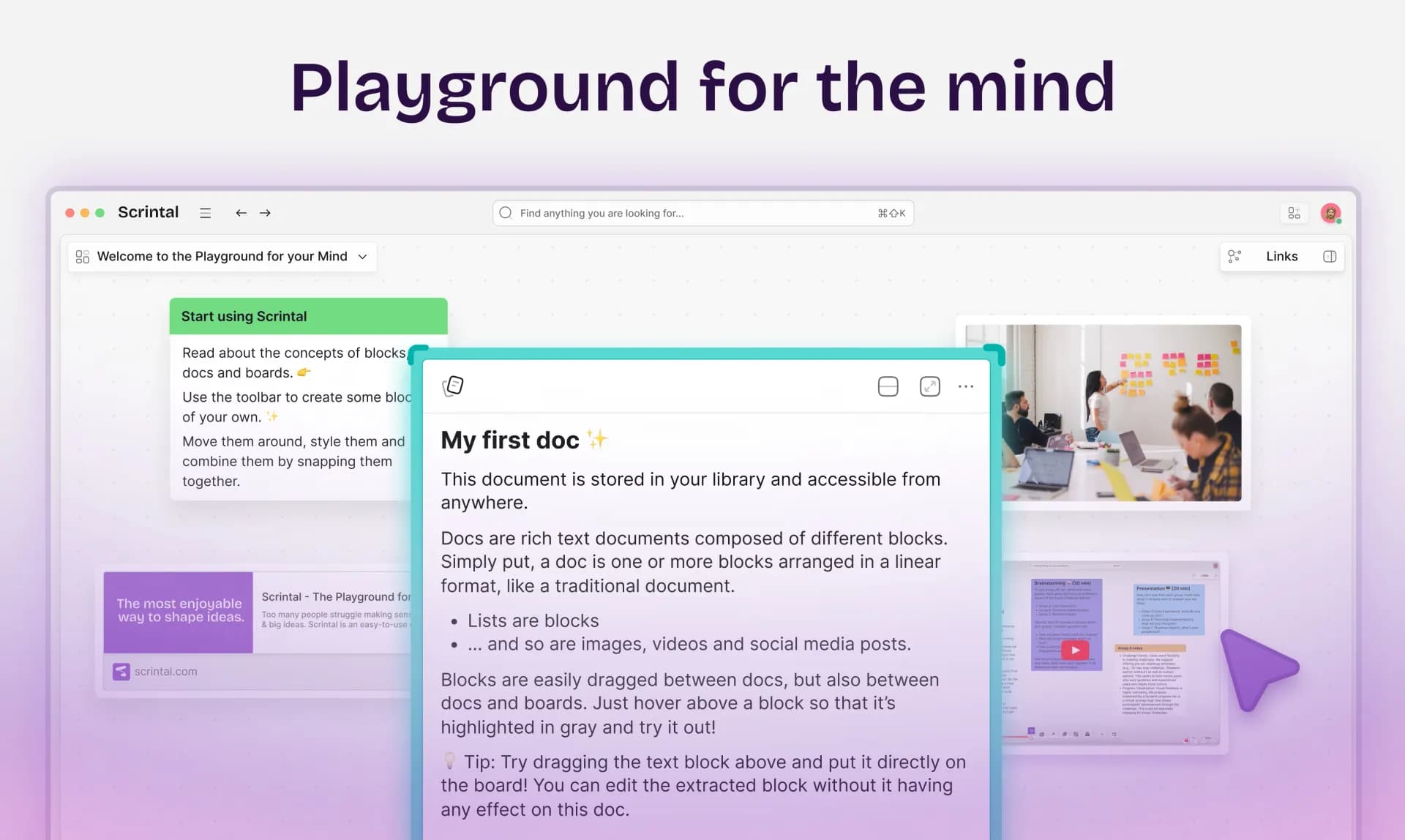 Scrintal homepage screenshot — Shape your ideas block by block