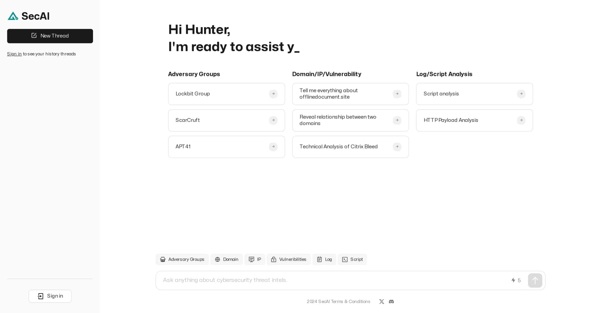 SecAI homepage screenshot — AI-powered security for your digital world.