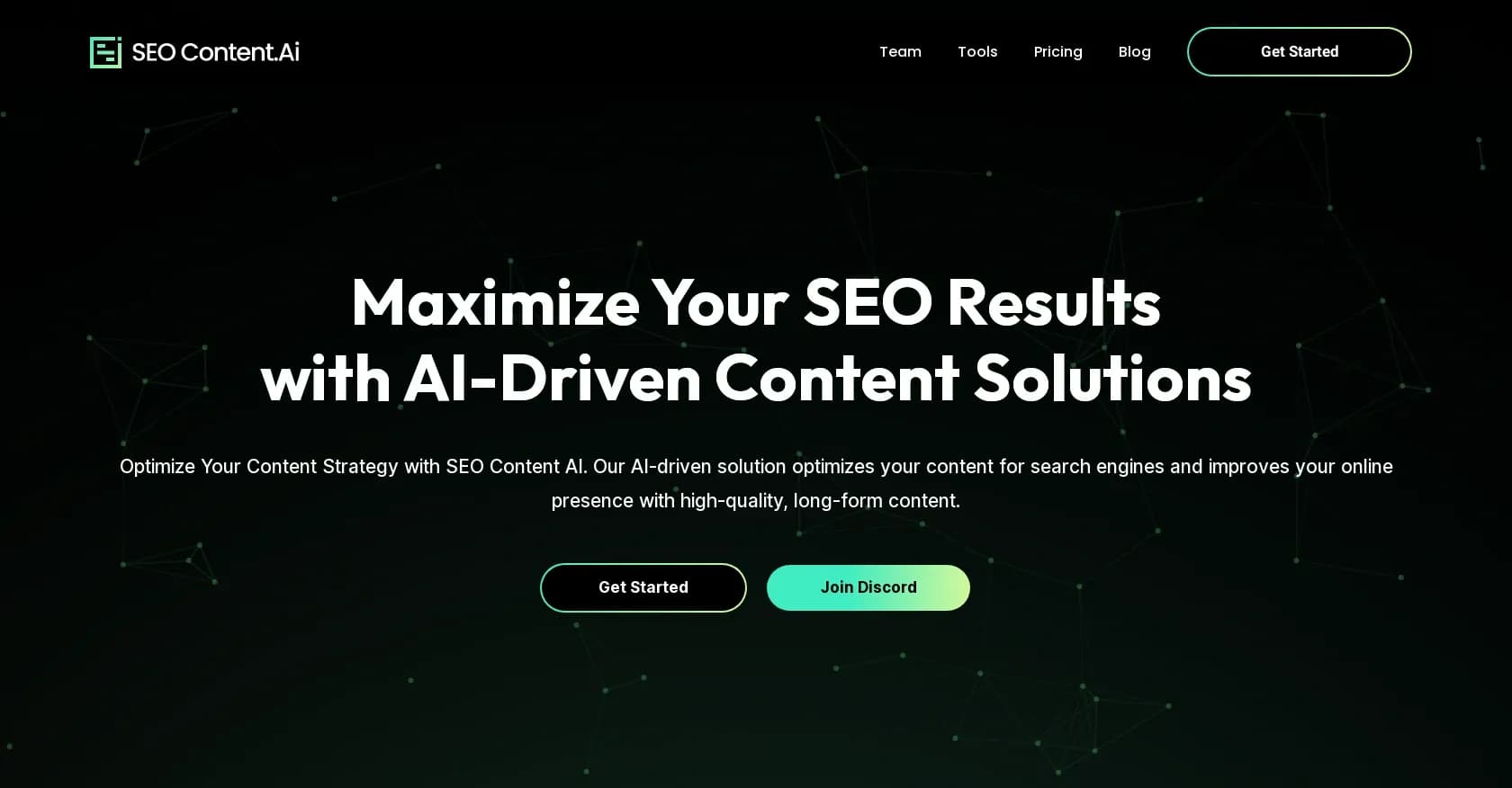 SEO Content AI homepage screenshot — AI-powered content optimization for SEO success