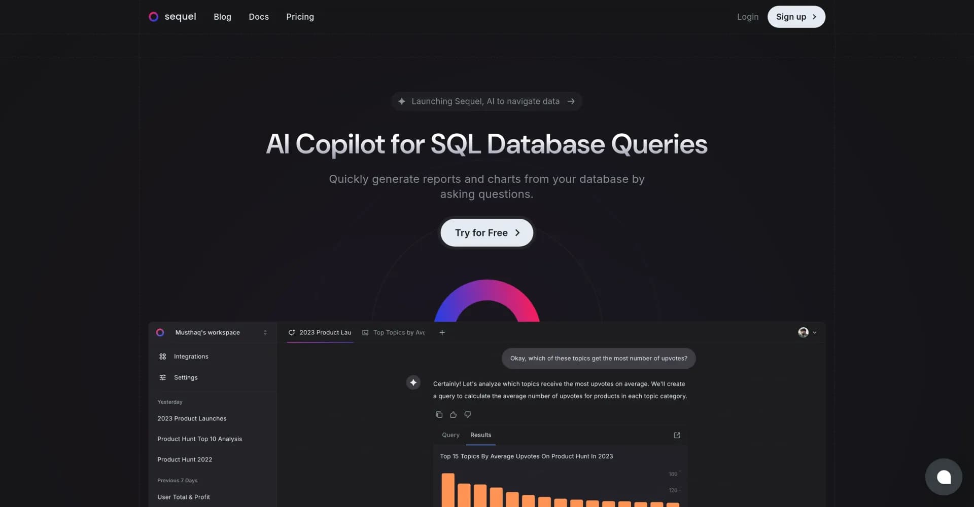 Sequel homepage screenshot — AI SQL Generator: Chat with your database