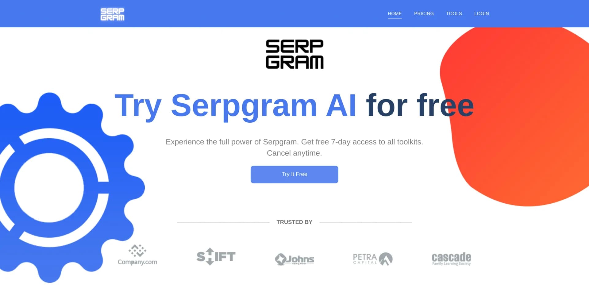 Serpgram homepage screenshot — Grow organic traffic with complete SEO tools.