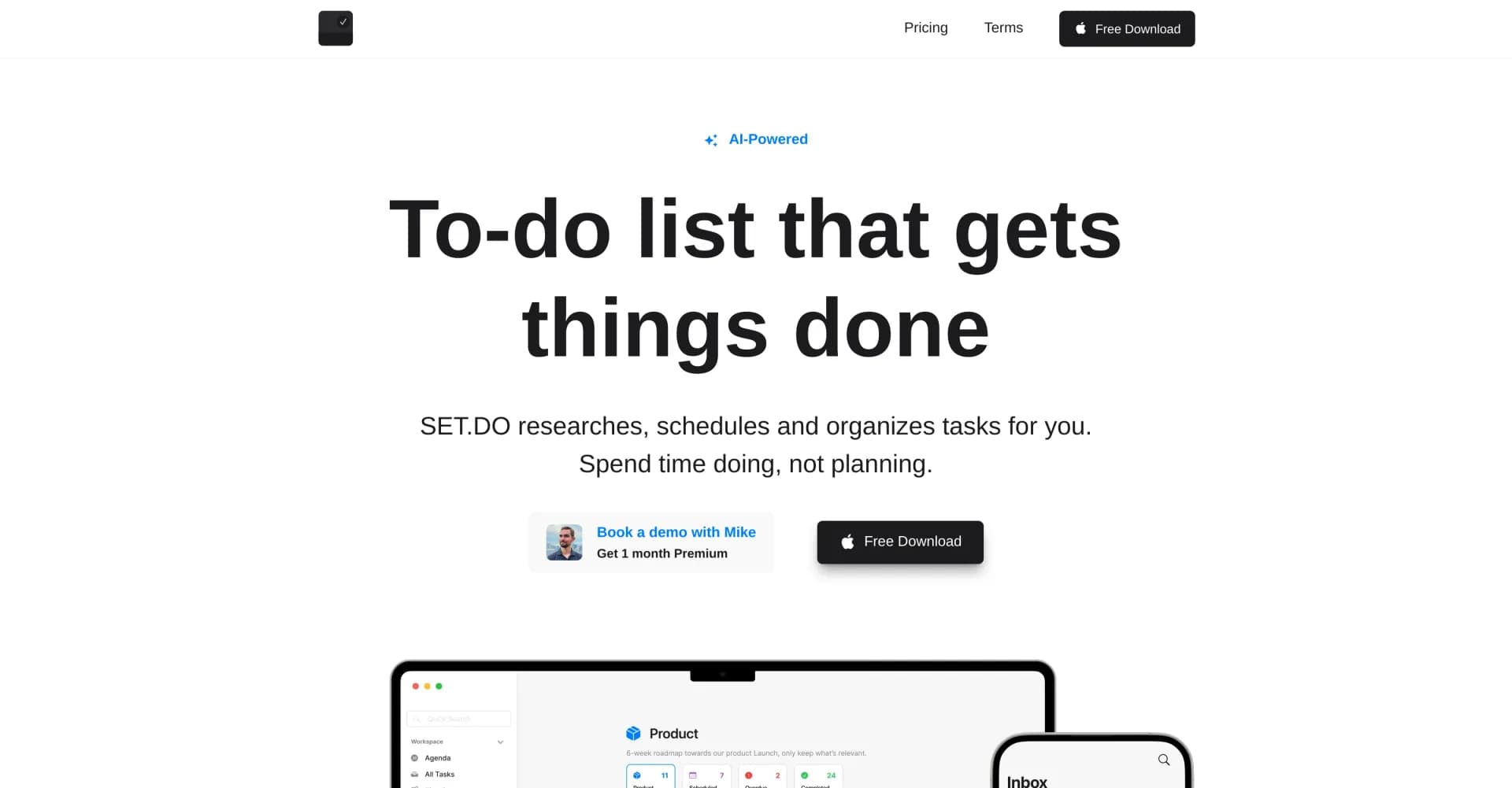 SET.DO homepage screenshot — AI-powered to-do list that gets things done