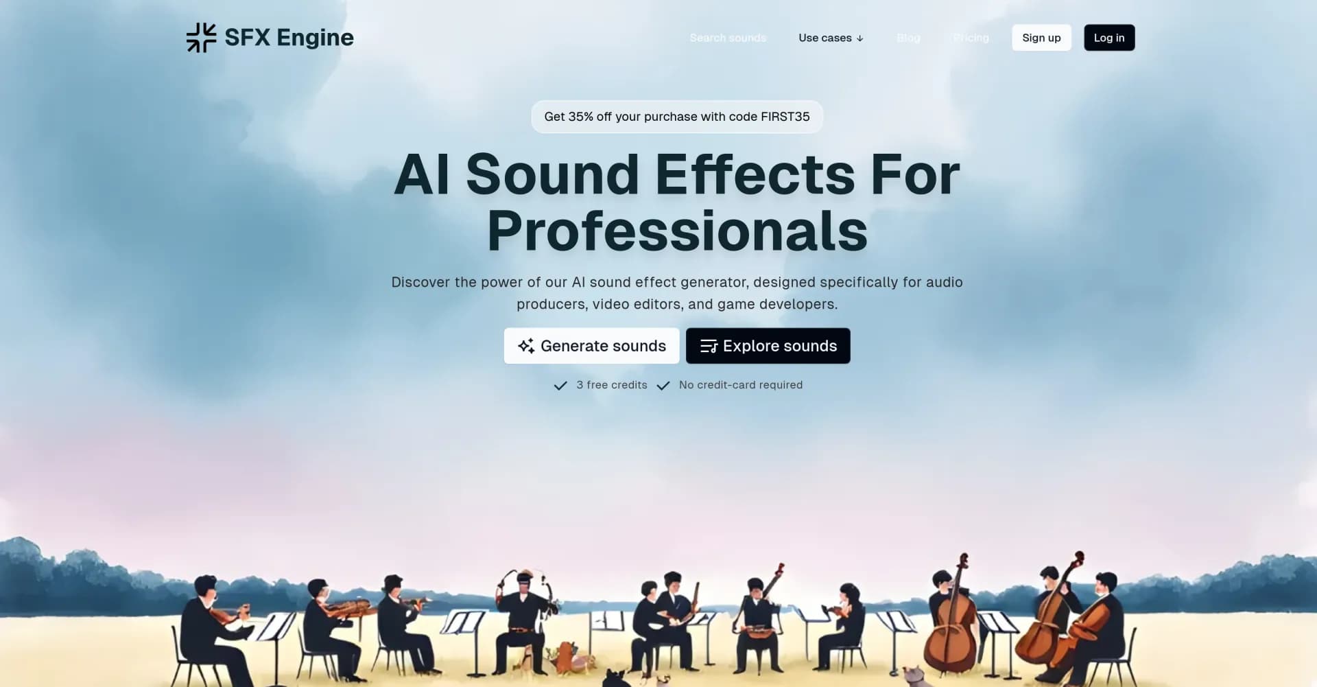 SFX Engine homepage screenshot — Generate custom sound effects with AI