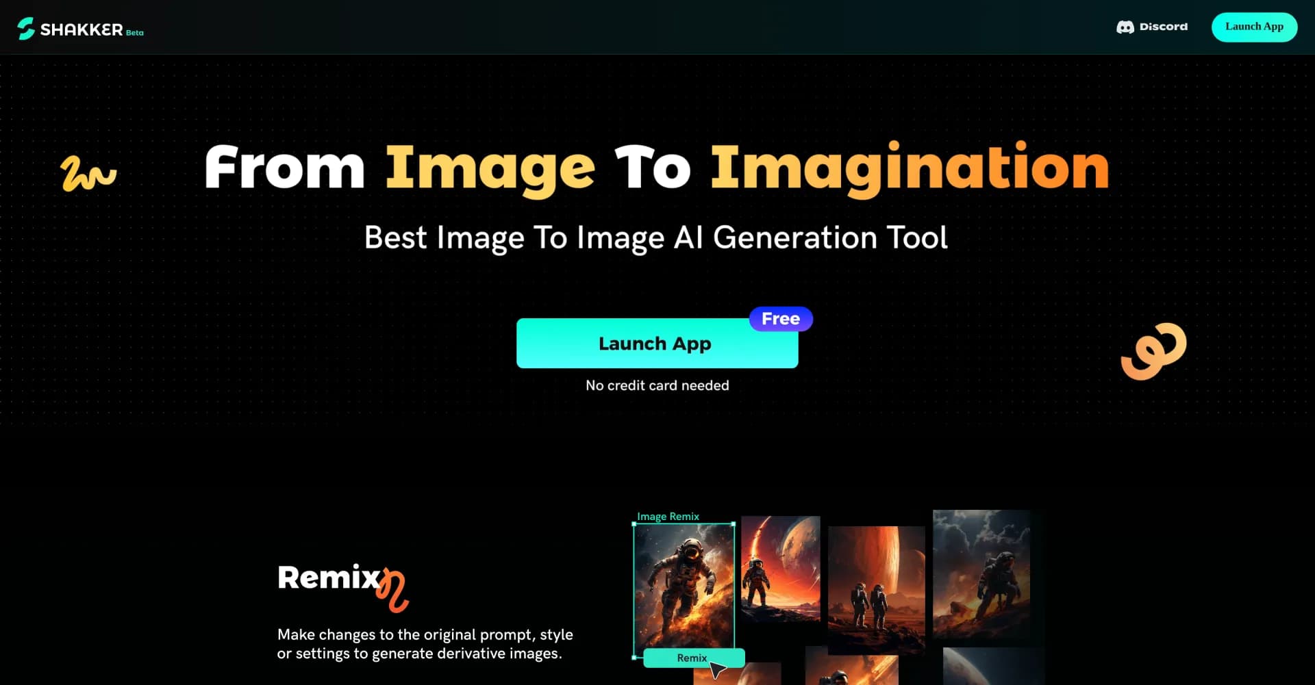 Shakker homepage screenshot — Revolutionize visual content with AI image generation.