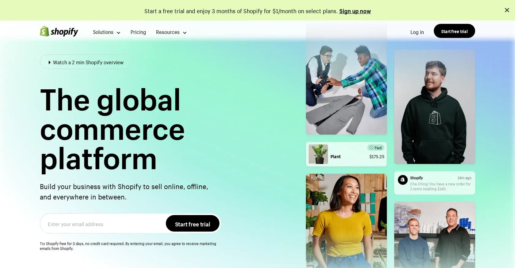 Shopify ChatGPT plugin homepage screenshot — Build and grow your online business