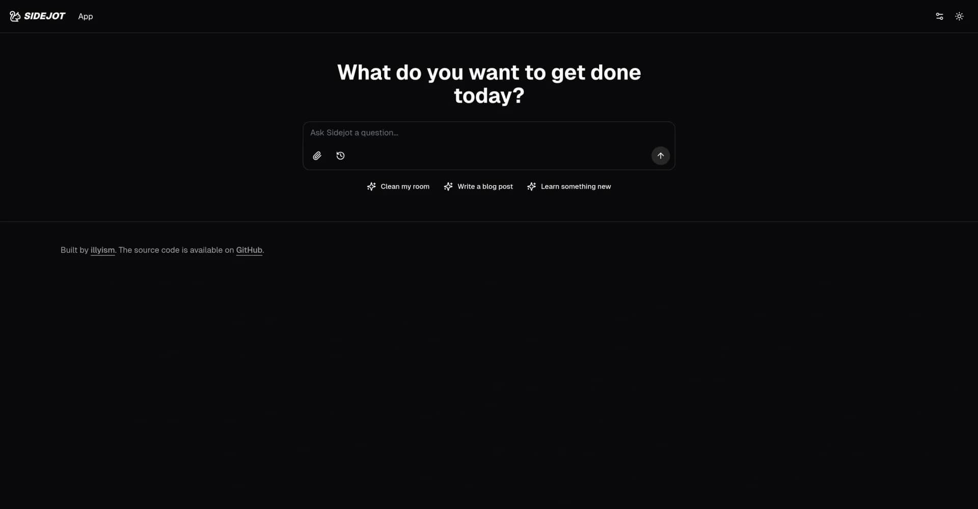 Sidejot homepage screenshot — AI-powered task planner for focused productivity.