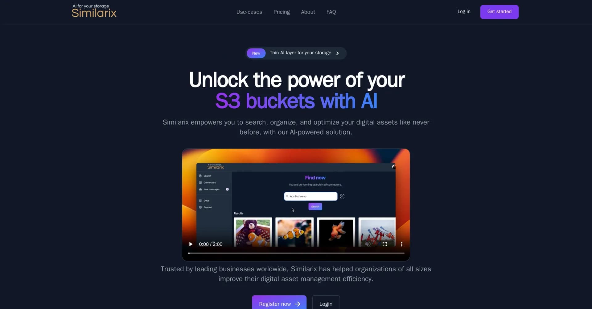 Similarix homepage screenshot — Unlock your S3 buckets with AI-powered search