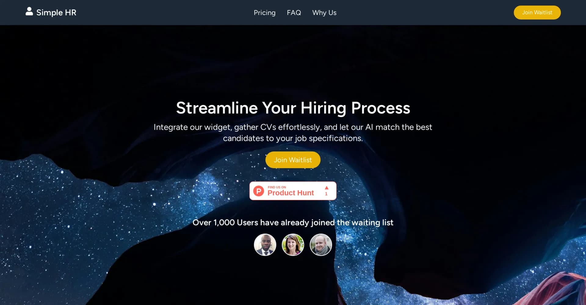 Simple HR homepage screenshot — Streamline HR tasks with AI-powered simplicity.