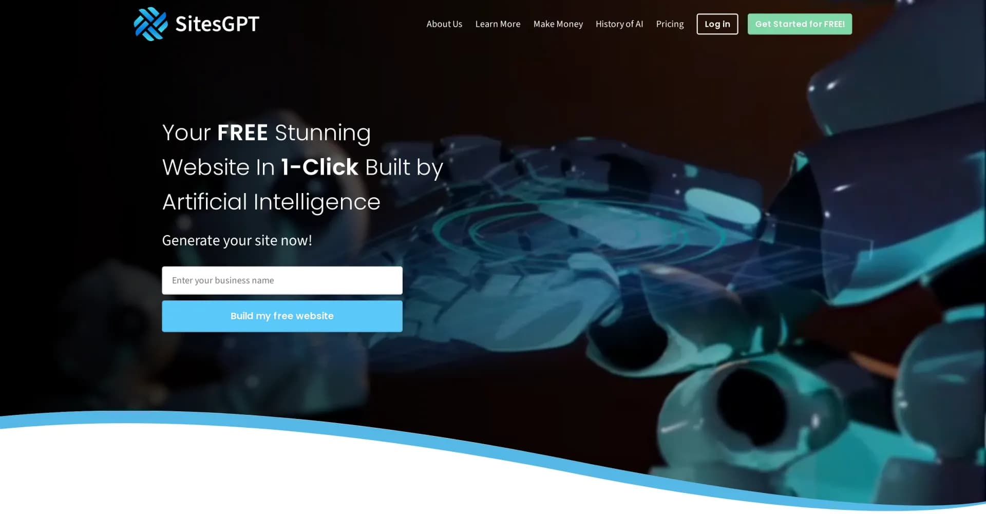 SitesGPT.comv2.0 homepage screenshot — Build stunning websites instantly with AI.