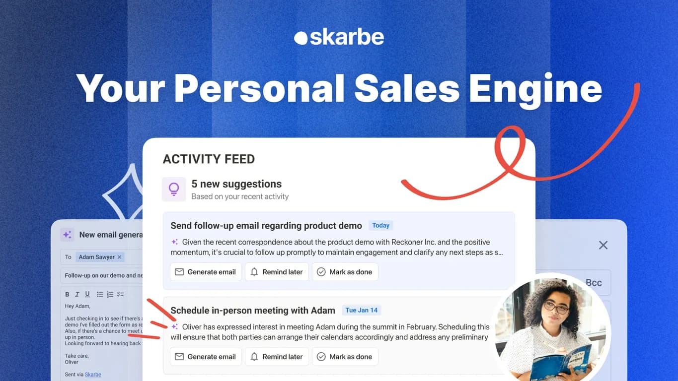 Skarbe homepage screenshot — Your Personal Sales Engine