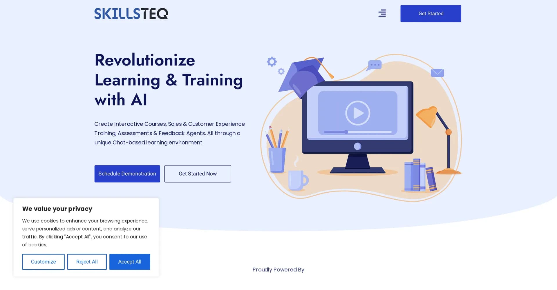 SkillsTeq homepage screenshot — AI-powered interactive learning and training, simplified.