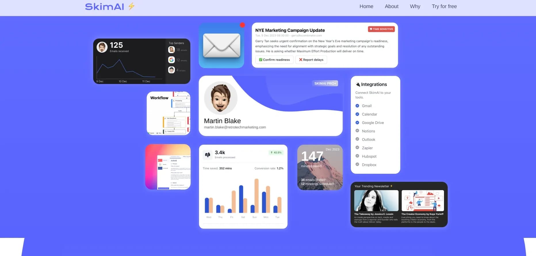 SkimAI homepage screenshot — Redefine email management with AI-powered efficiency.