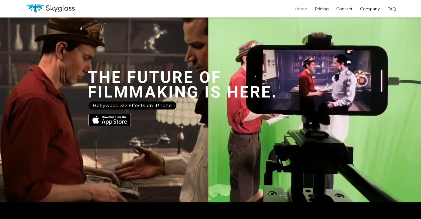 Skyglass homepage screenshot — Create Hollywood 3D effects on your iPhone.