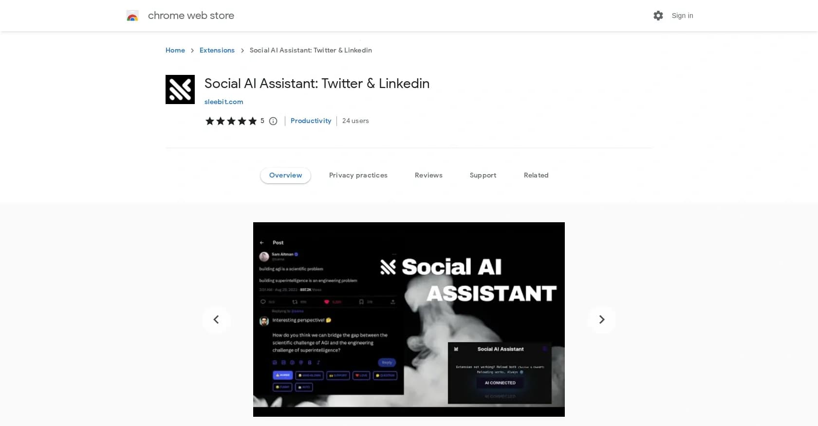 Sleebit homepage screenshot — Improved engagement on Twitter and LinkedIn.