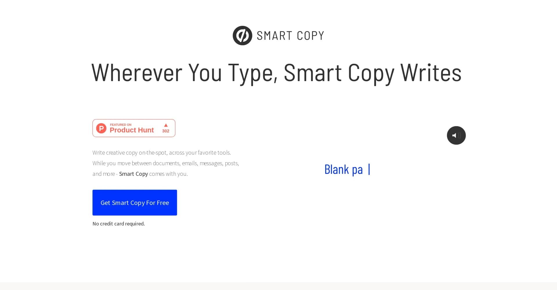 Smart Copy - AI Copy Assistant homepage screenshot — AI-powered copy assistant that writes with you