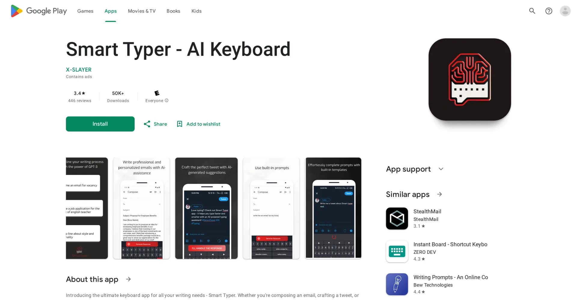 Smart Typer homepage screenshot — The ultimate keyboard app for all your writing needs