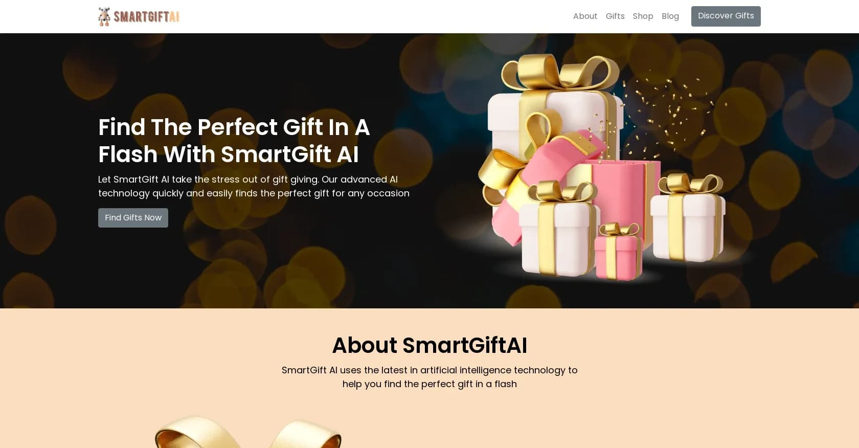 Smartgiftai homepage screenshot — Find the perfect gift in a flash with AI.