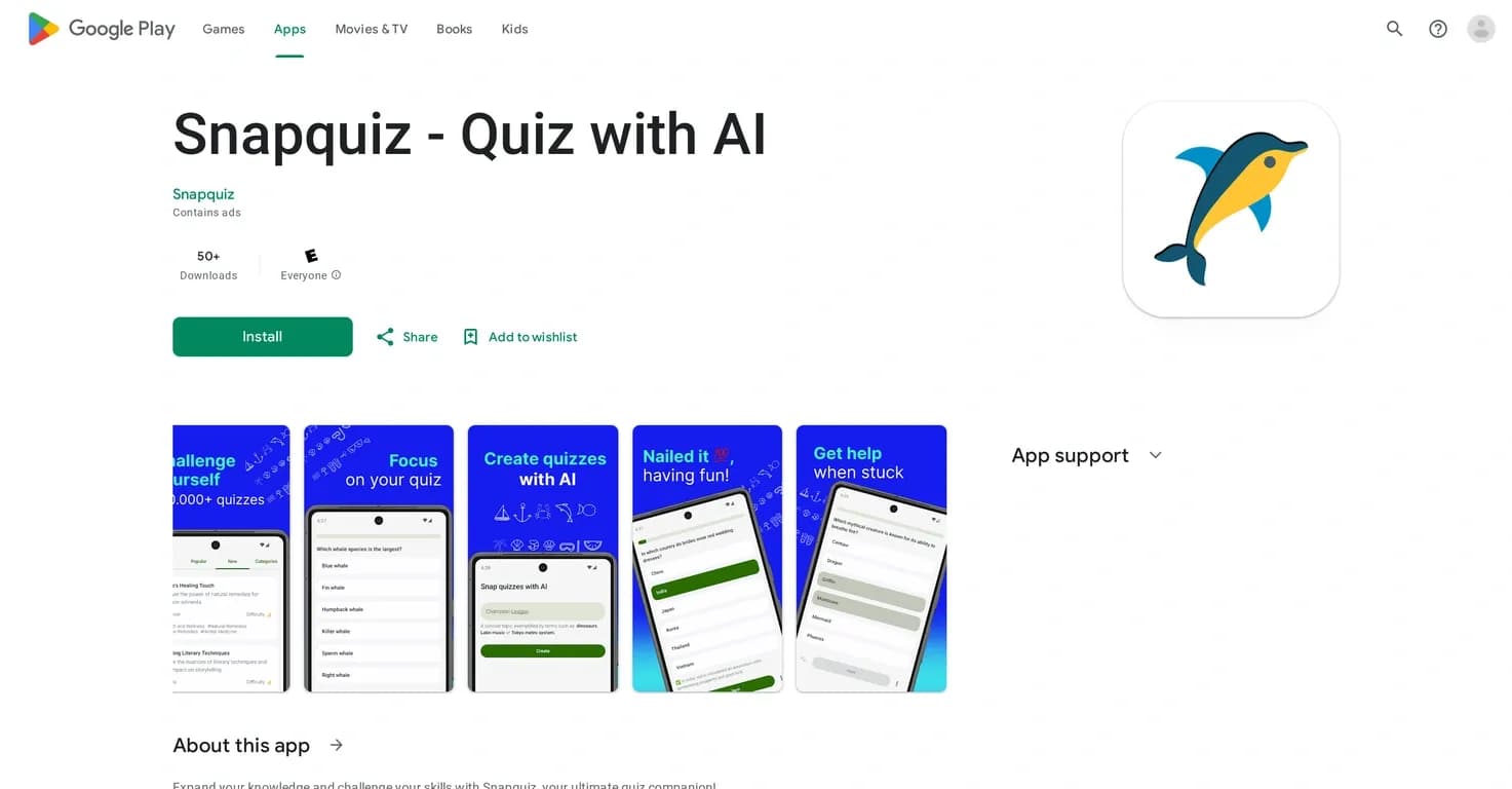 Snapquiz homepage screenshot — Expand your knowledge and challenge your skills with unlimit