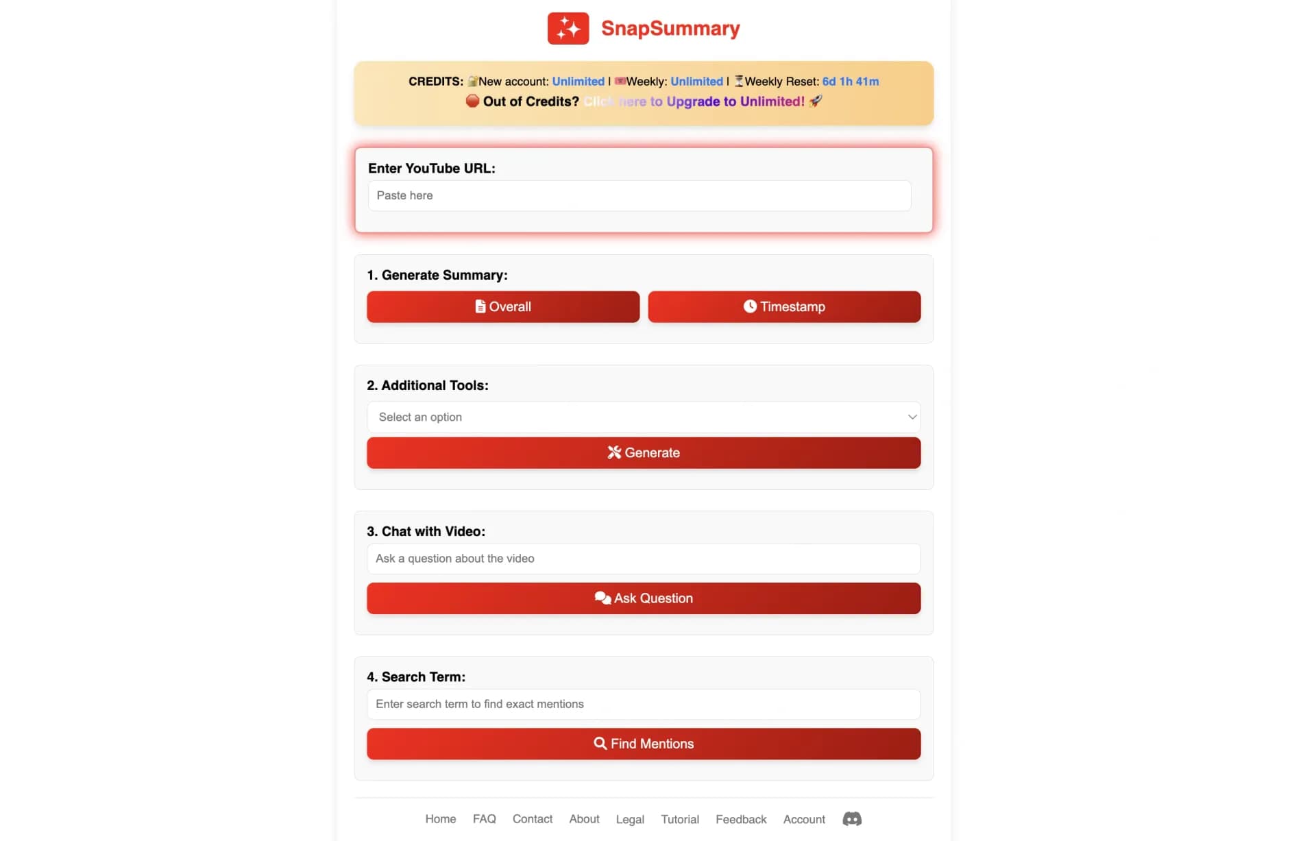 SnapSummary homepage screenshot — AI-powered YouTube video summaries in a snap.