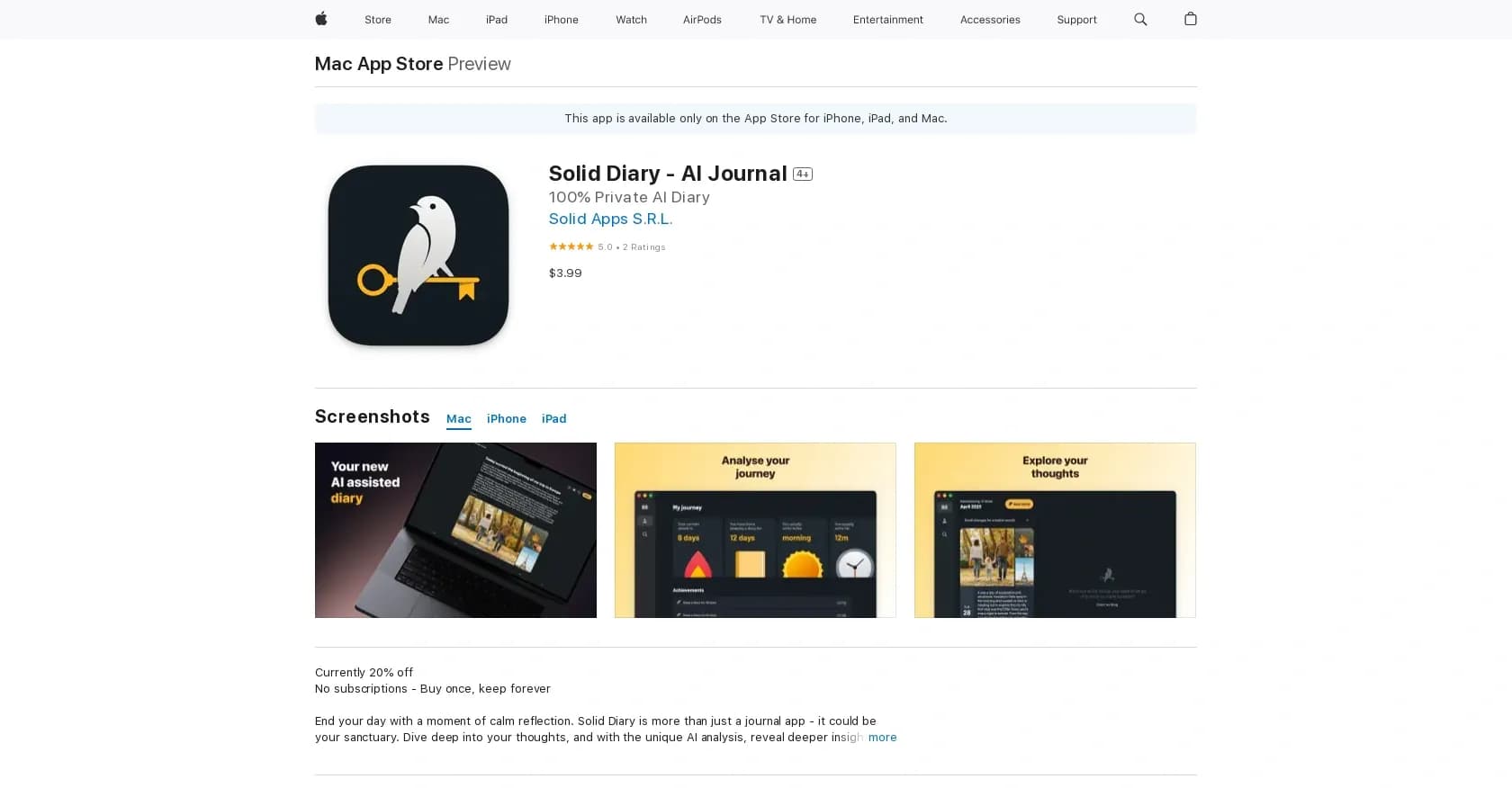 Solid Diary homepage screenshot — Streamlined thought organization & journaling.