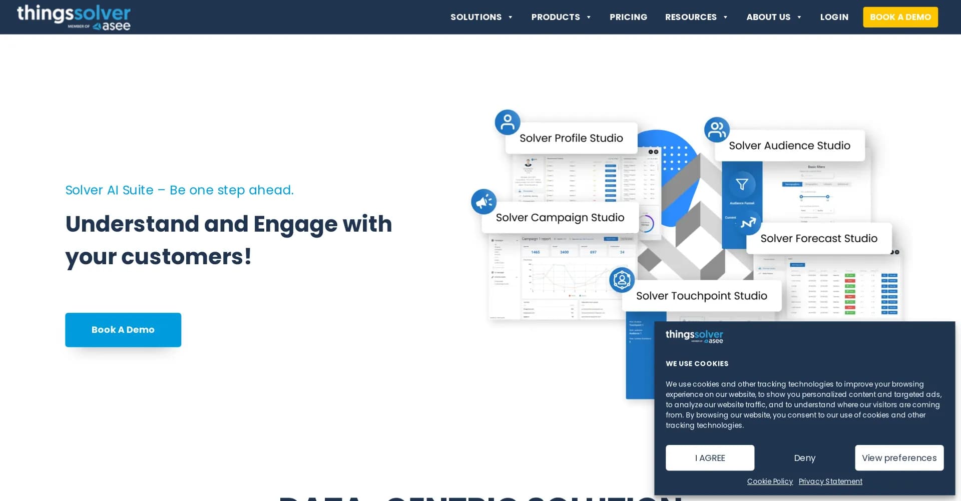 Solver AI Suite homepage screenshot — AI-powered platform to boost profits and decisions
