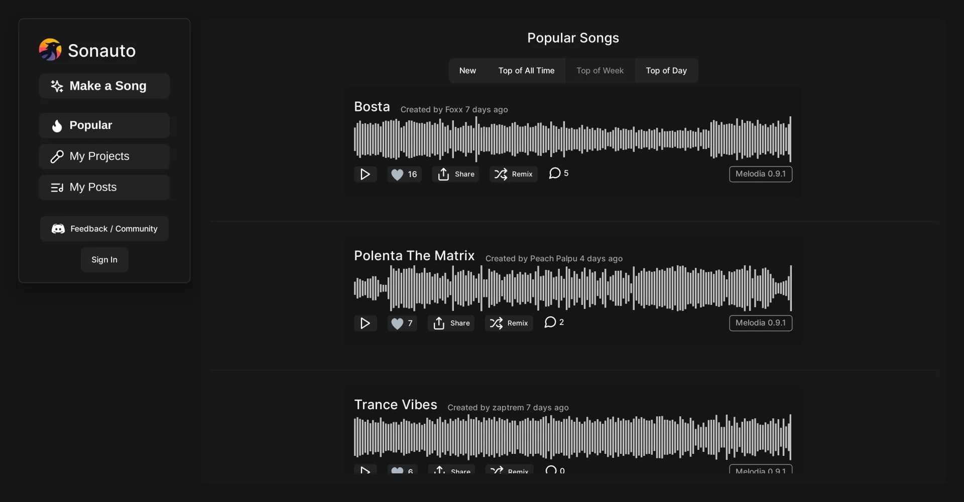 Sonauto Platform homepage screenshot — AI-powered audio automation platform