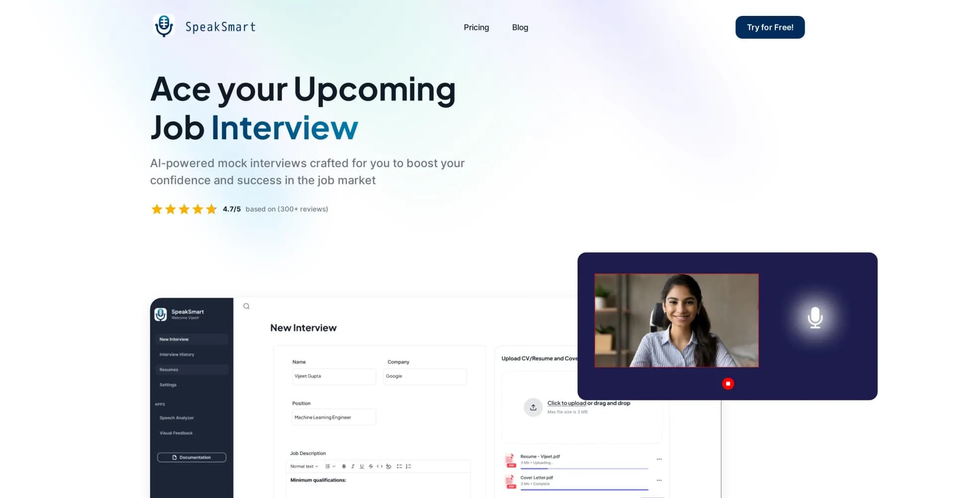SpeakSmart homepage screenshot — AI-powered speech enhancement for clear communication